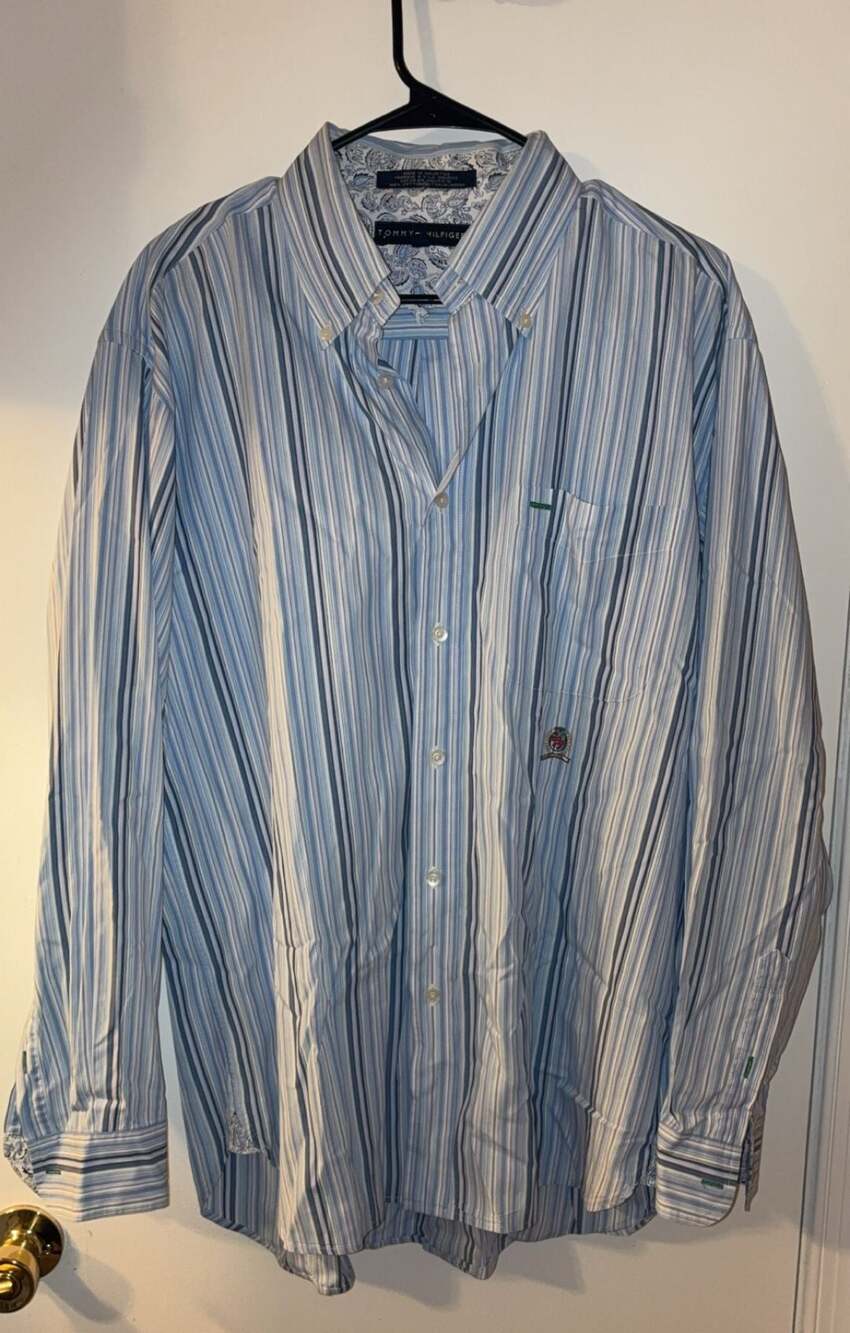 Tommy Hilfiger Men's Long Sleeve Button Down Shirt Blue Striped Size L